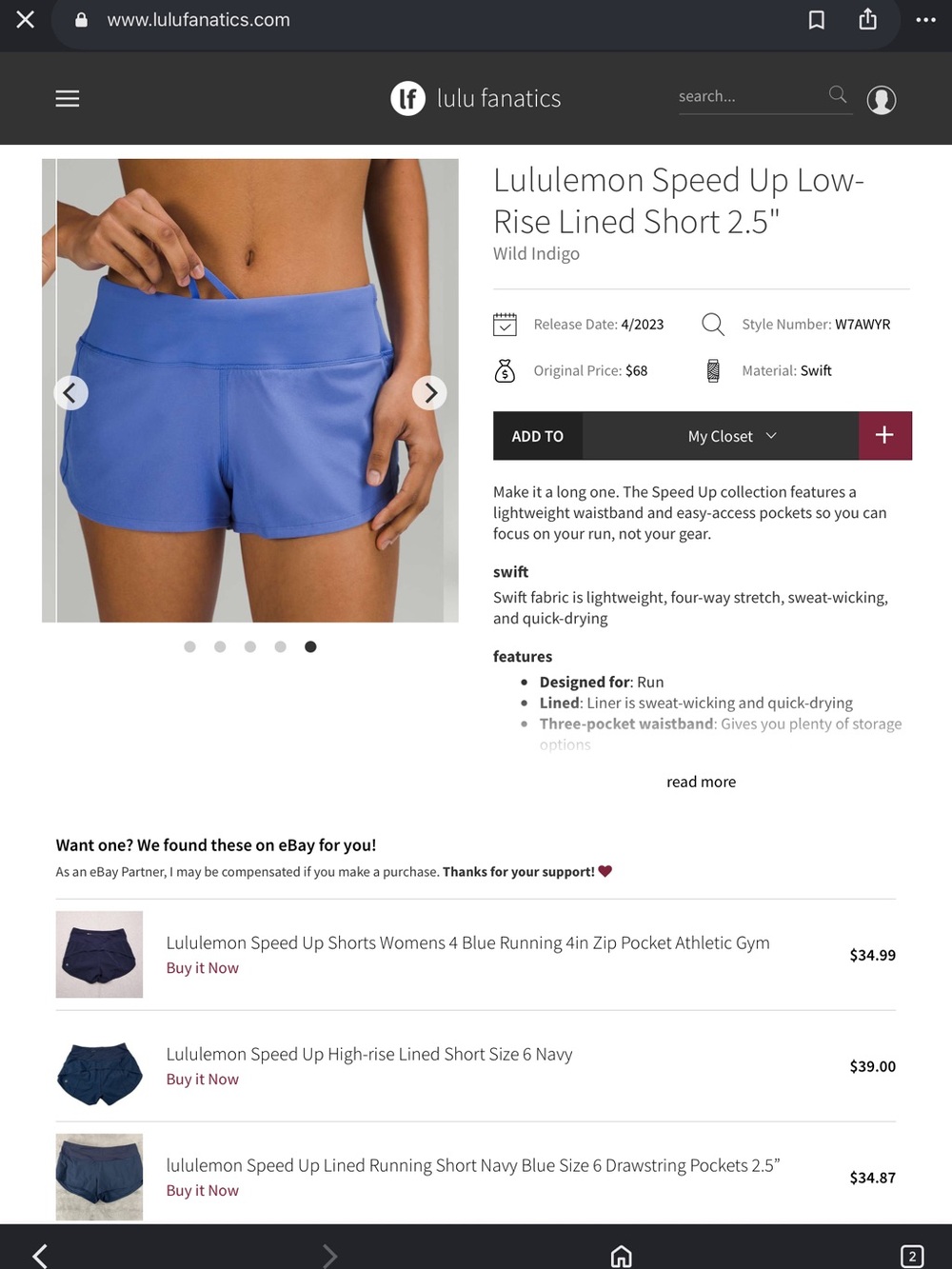 lululemon athletica Speed Up Running Shorts - Wild Indigo Blue
